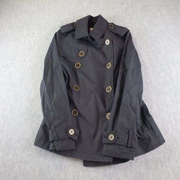 Old Navy Coat Womens XS Black Long Double Breasted Trench Button Rain Jacket - Picture 1 of 9